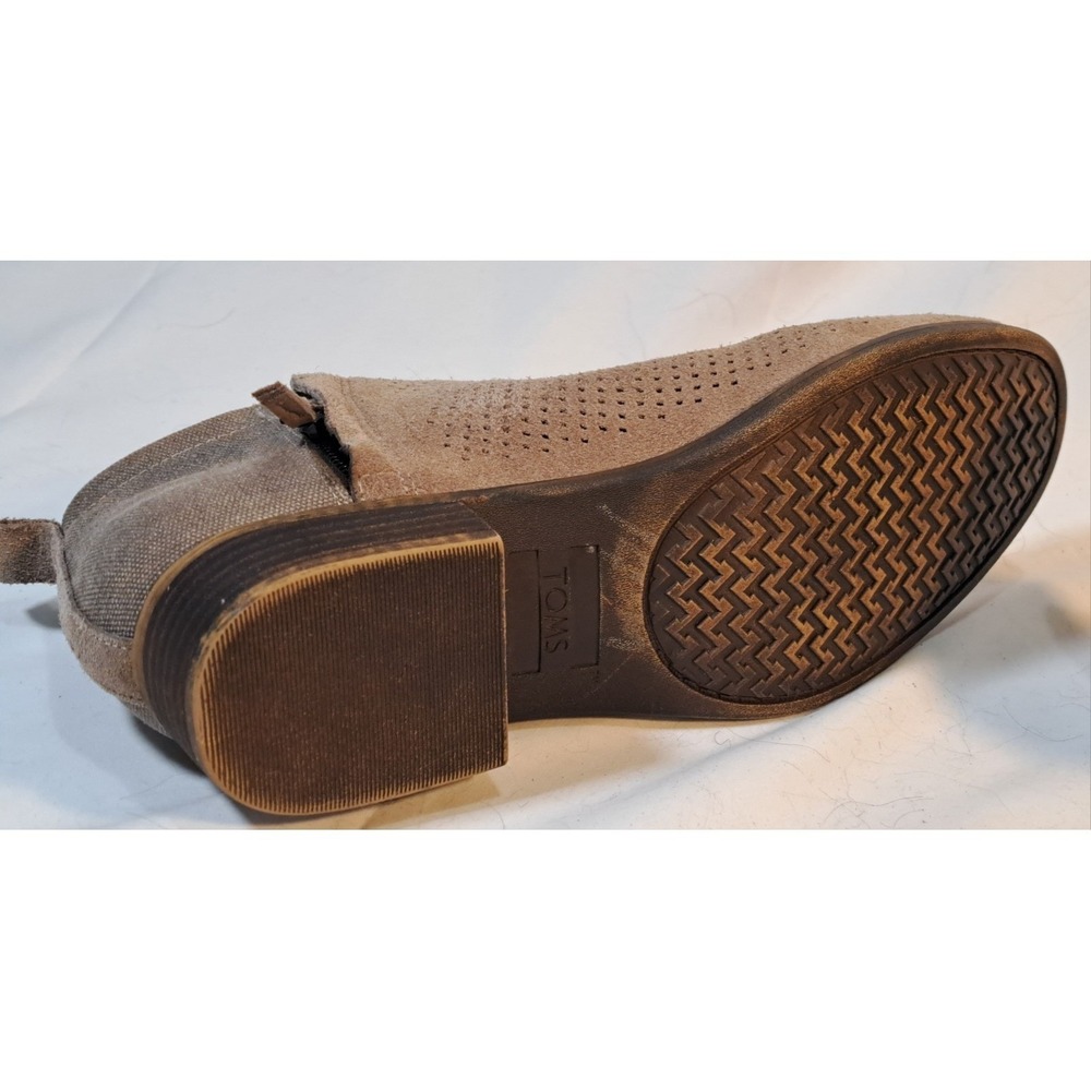 TOMS Deia Taupe Perforated Suede Canvas Ankle Booties Womens 7.5 Zip Block Heel - Picture 4 of 12